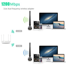Load image into Gallery viewer, USB WiFi Adapter 1200Mbps TECHKEY USB 3.0 WiFi Dongle 802.11 ac Wireless Network Adapter with Dual Band 2.42GHz/300Mbps 5.8GHz/866Mbps 5dBi High Gain Antenna for Desktop Windows XP/Vista / 7-10 Mac