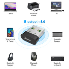 Load image into Gallery viewer, Bluetooth Adapter for PC，Techkey USB Mini Bluetooth 5.0 EDR Dongle for Computer Desktop Wireless Transfer for Laptop Bluetooth Headphones Headset Speakers Keyboard Mouse Printer Windows 10/8.1/8/7