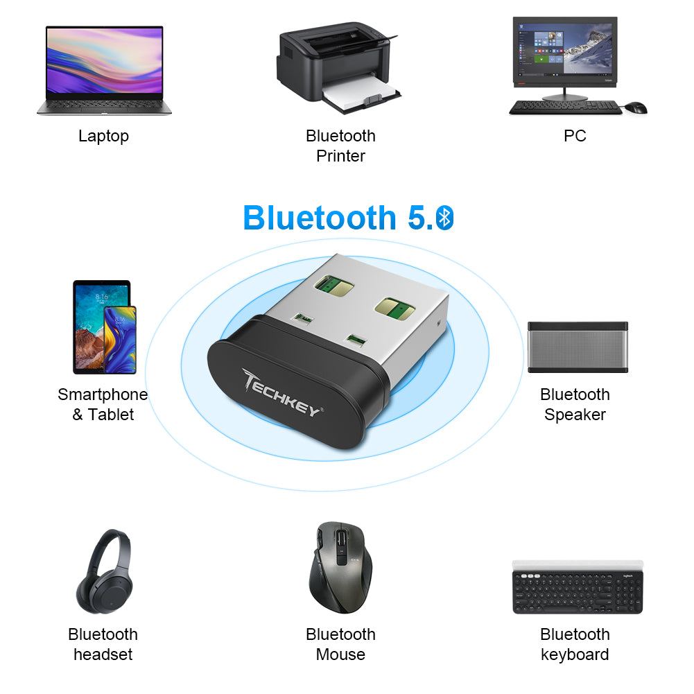 Schuine streep Klassiek regering Bluetooth Adapter for PC，Techkey USB Mini Bluetooth 5.0 EDR Dongle for –  mytechkey