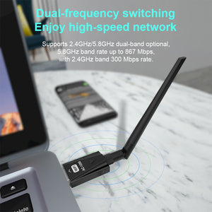 USB Wifi Adapter 1200Mbps Techkey Wireless Network Adapter USB 3.0 Wifi Dongle 802.11 ac with Dual Band 2.42GHz/300Mbps/5.8GHz/866Mbps 5dBi High Gain Antenna for Desktop Laptop Windows XP/7-10/ Mac OS