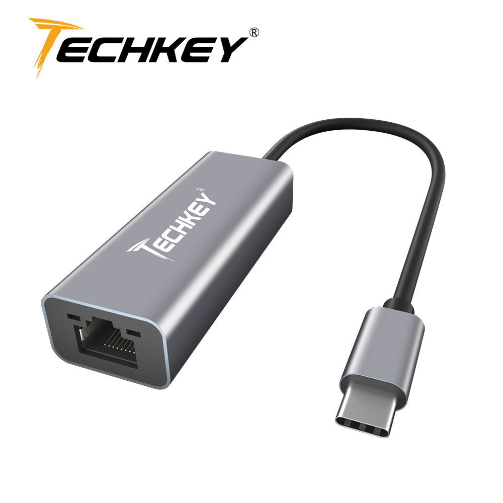 USB C to Ethernet Adapter, Techkey USB Thunderbolt 3 / Type C to RJ45 Gigabit Ethernet LAN Network Adapter Compatible for MacBook Pro 2019/2018/2017 Dell XPS ChromeBook Galaxy S9/S8 and More