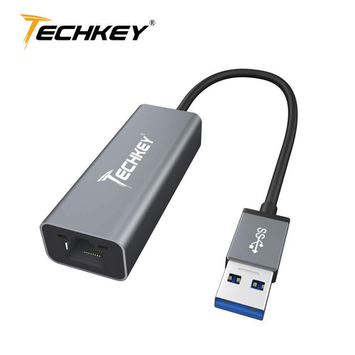 Ethernet Adapter USB 3.0 to Nekwork, Techkey USB to RJ45 Gigabit LAN/Windows XP/for Mac OS X /10.6-10.15, 10/100/1000 Mbps Ethernet Supports Nintendo Switch/Wii U/MacBook/Chromebook