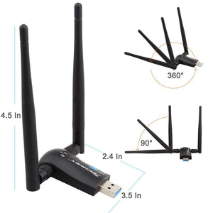 Techkey Wireless USB WiFi Adapter, 1200Mbps Dual Band 2.42GHz/300Mbps 5.8GHz/867Mbps High Gain Dual 5dBi Antennas Network WiFi USB 3.0 for Desktop Laptop with Windows 10/8/7/XP, Mac OS X