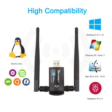 Load image into Gallery viewer, Techkey Wireless USB WiFi Adapter, 1200Mbps Dual Band 2.42GHz/300Mbps 5.8GHz/867Mbps High Gain Dual 5dBi Antennas Network WiFi USB 3.0 for Desktop Laptop with Windows 10/8/7/XP, Mac OS X