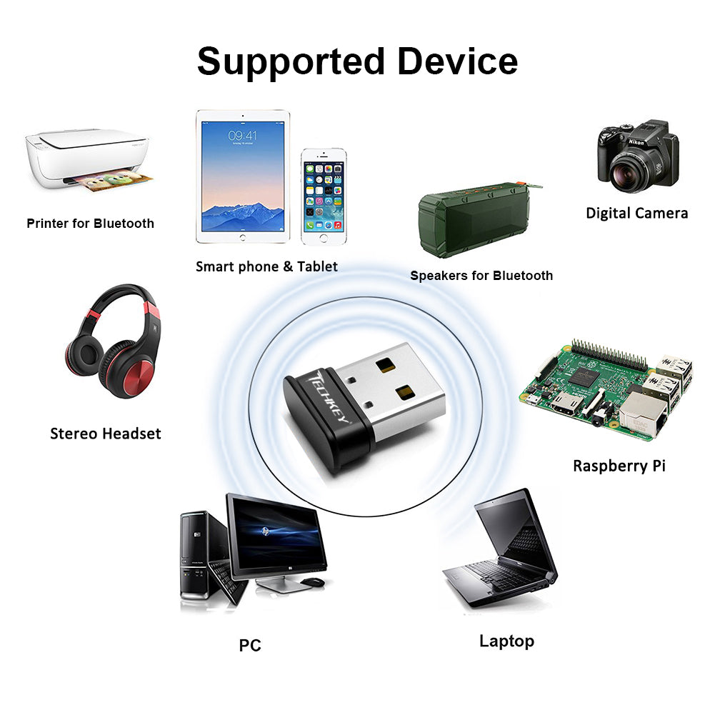 Adaptateur Bluetooth pour PC, Techkey USB Mini Bluetooth 5.0 EDR Dongle  pour ordinateur de bureau Transfert sans fil pour ordinateur portable 