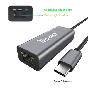 USB C to Ethernet Adapter, Techkey USB Thunderbolt 3 / Type C to RJ45 Gigabit Ethernet LAN Network Adapter Compatible for MacBook Pro 2019/2018/2017 Dell XPS ChromeBook Galaxy S9/S8 and More
