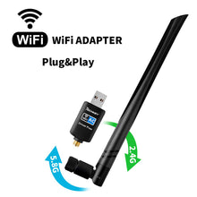 Load image into Gallery viewer, WiFi Adapter 600mbps，Techkey Wireless USB Adapter Dual Band 2.42GHz/5.8GHz LAN Card 802.11ac Network Card for Desktop Laptop PC Support Windows 10/8.1/8 / 7 / XP/Vista/Mac OS 10.6-10.14 Mojave