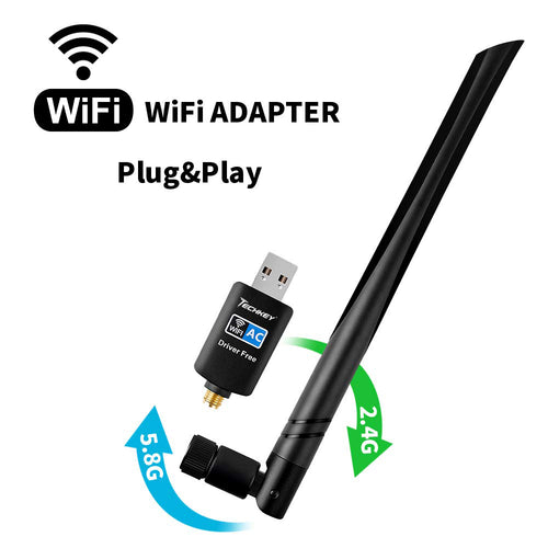 WiFi Adapter 600mbps，Techkey Wireless USB Adapter Dual Band 2.42GHz/5.8GHz LAN Card 802.11ac Network Card for Desktop Laptop PC Support Windows 10/8.1/8 / 7 / XP/Vista/Mac OS 10.6-10.14 Mojave