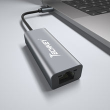 Load image into Gallery viewer, USB C to Ethernet Adapter, Techkey USB Thunderbolt 3 / Type C to RJ45 Gigabit Ethernet LAN Network Adapter Compatible for MacBook Pro 2019/2018/2017 Dell XPS ChromeBook Galaxy S9/S8 and More