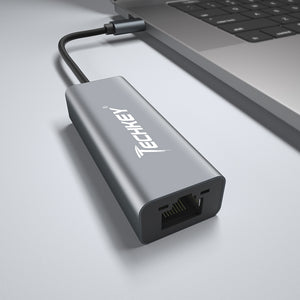 USB C to Ethernet Adapter, Techkey USB Thunderbolt 3 / Type C to RJ45 Gigabit Ethernet LAN Network Adapter Compatible for MacBook Pro 2019/2018/2017 Dell XPS ChromeBook Galaxy S9/S8 and More